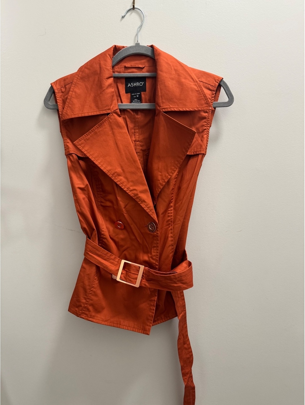 ASHRO Women's Sleeveless Belted Cotton Vest Size 12 Orange